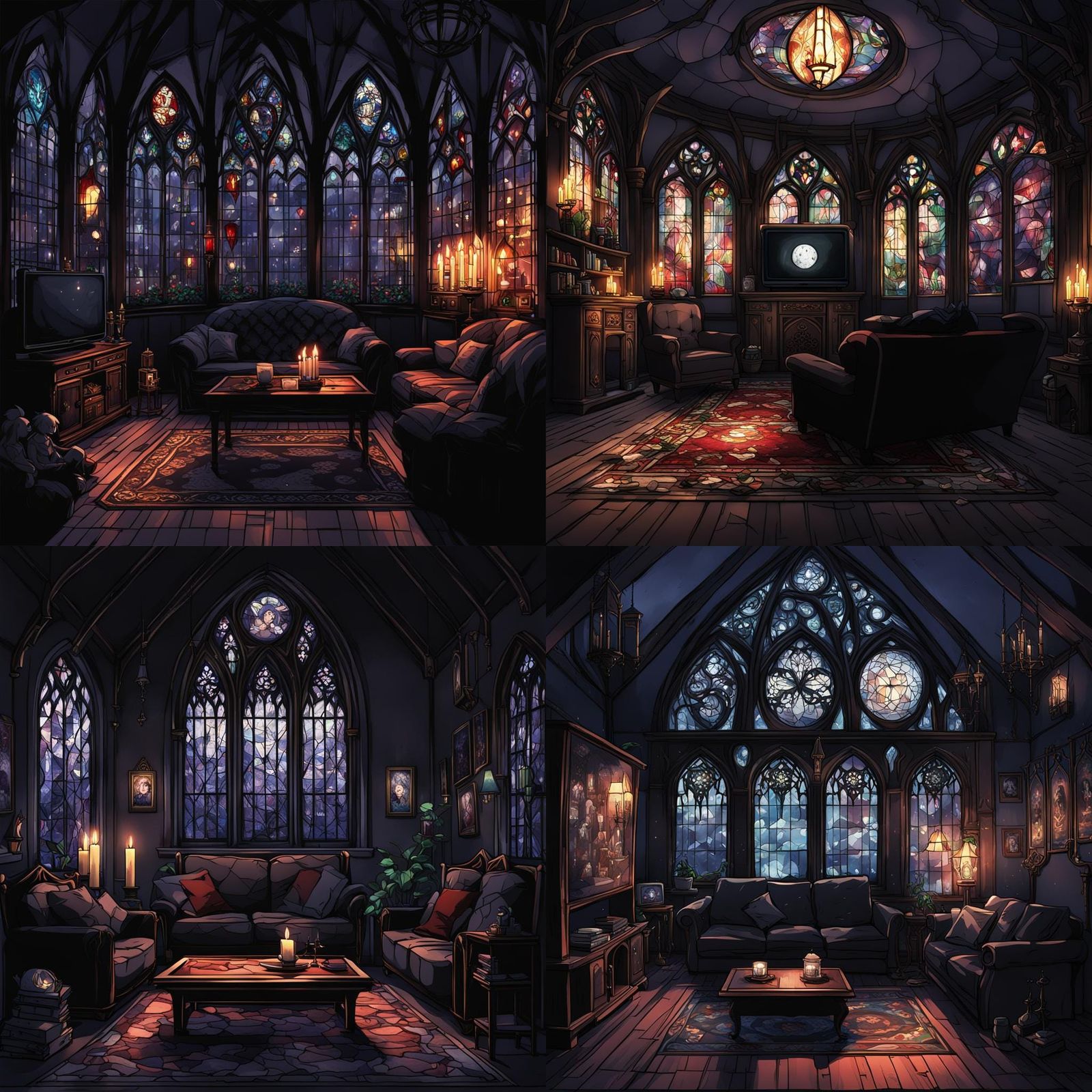 Gothic Living Room in Anime Art Style