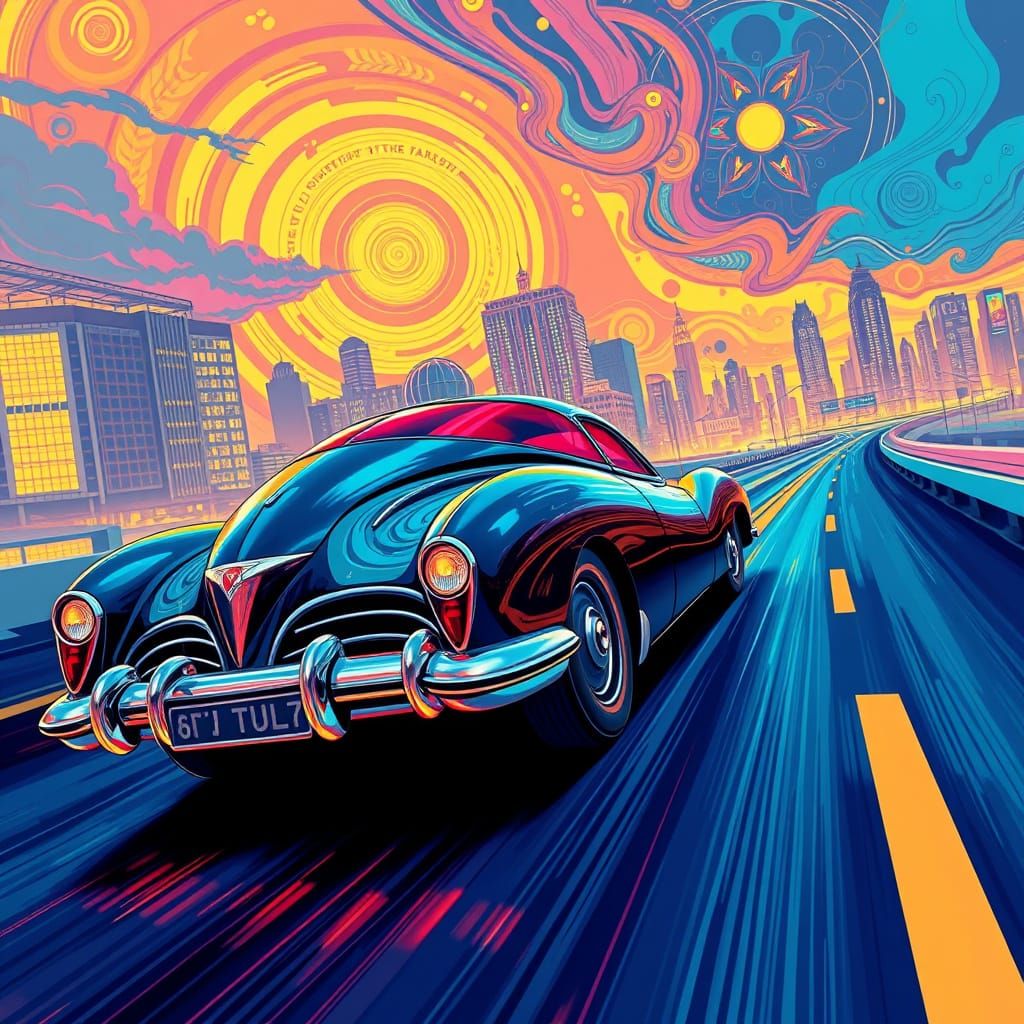 Tucker Torpedo Highway Escape in Retro-Futuristic Style