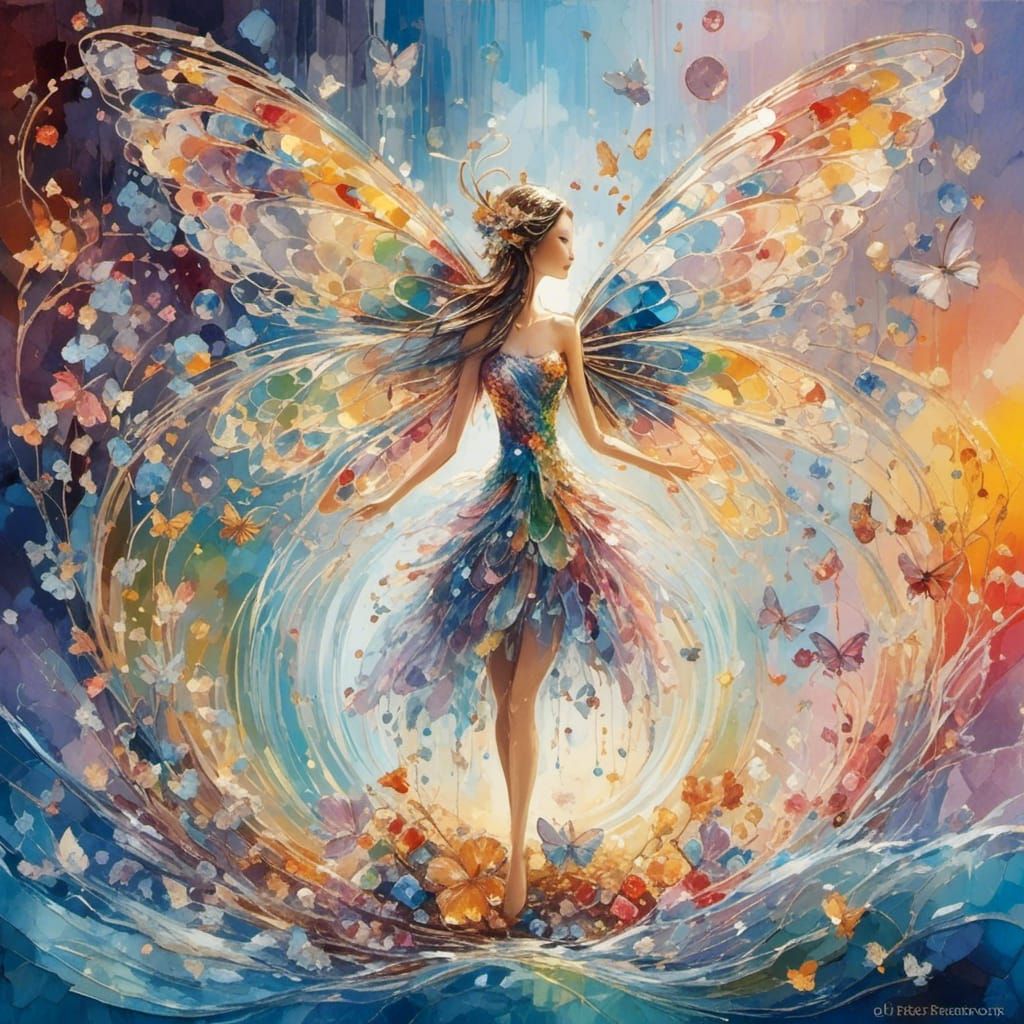 Fairy in Crystal Egg with Rainbow Tide