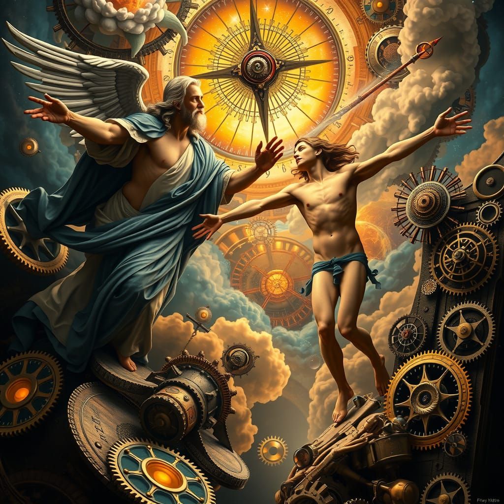Steampunk Creation of Adam: Mechanical Gods in Cosmic Machin...