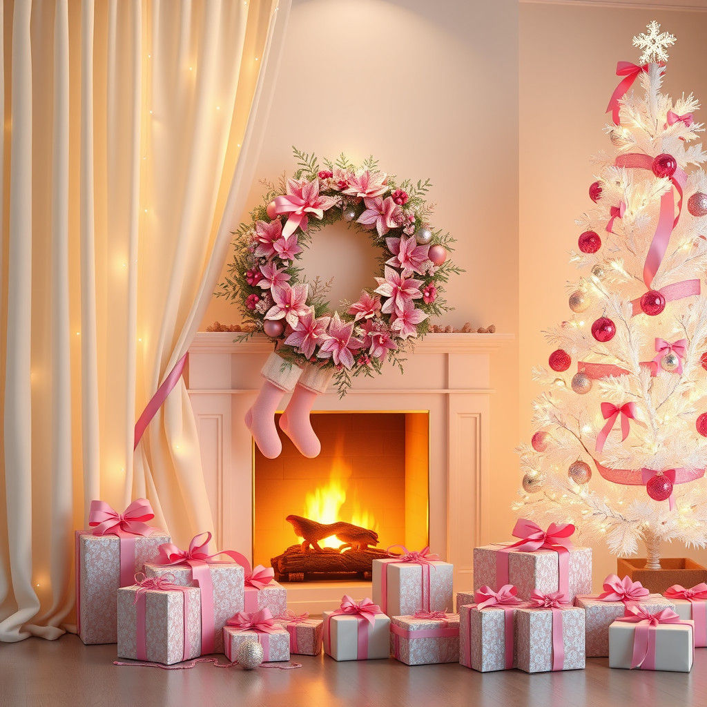 Christmas Fireplace Scene in Hyperrealistic 3D Oil Painting