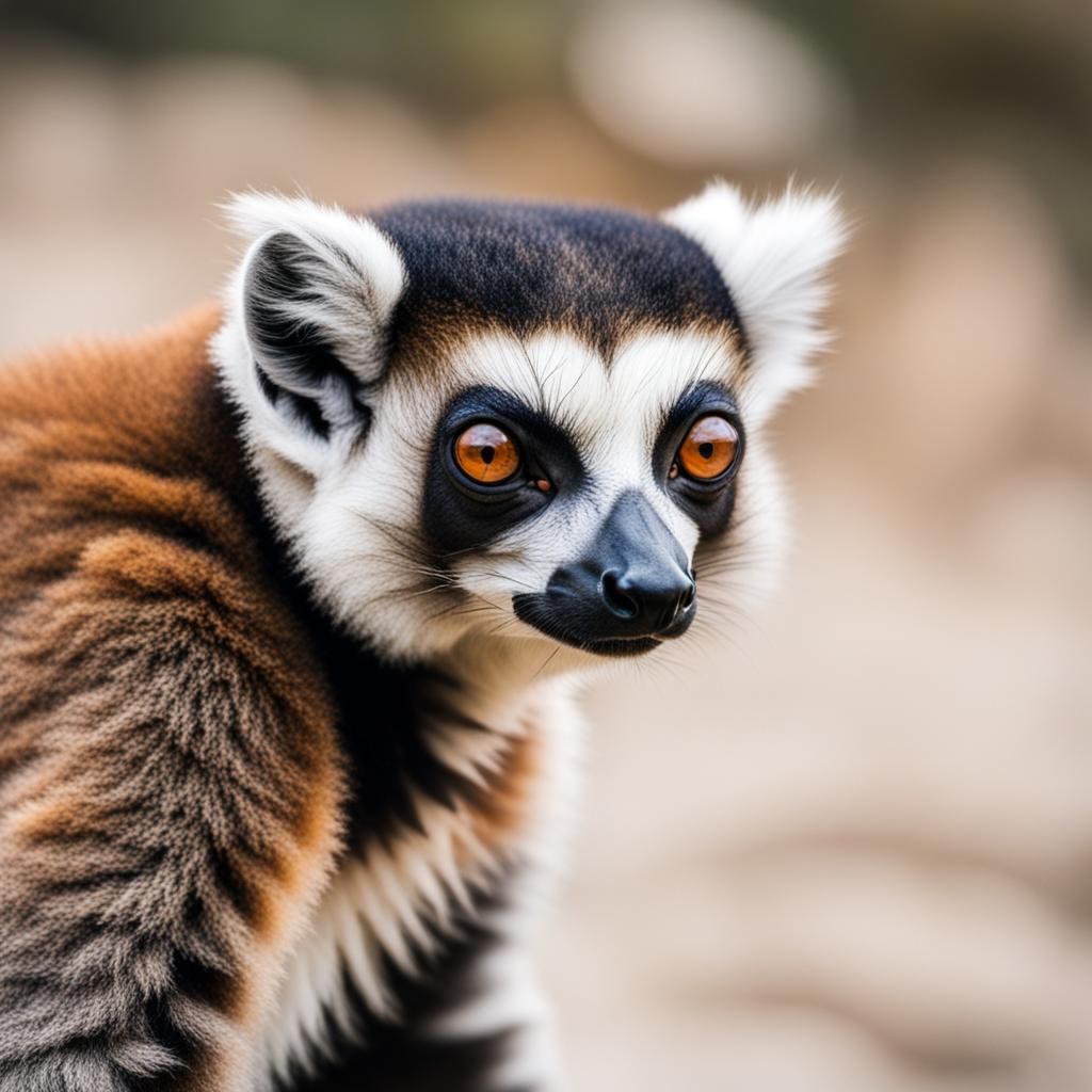Lemur Portrait on Beach, Macro Photography
