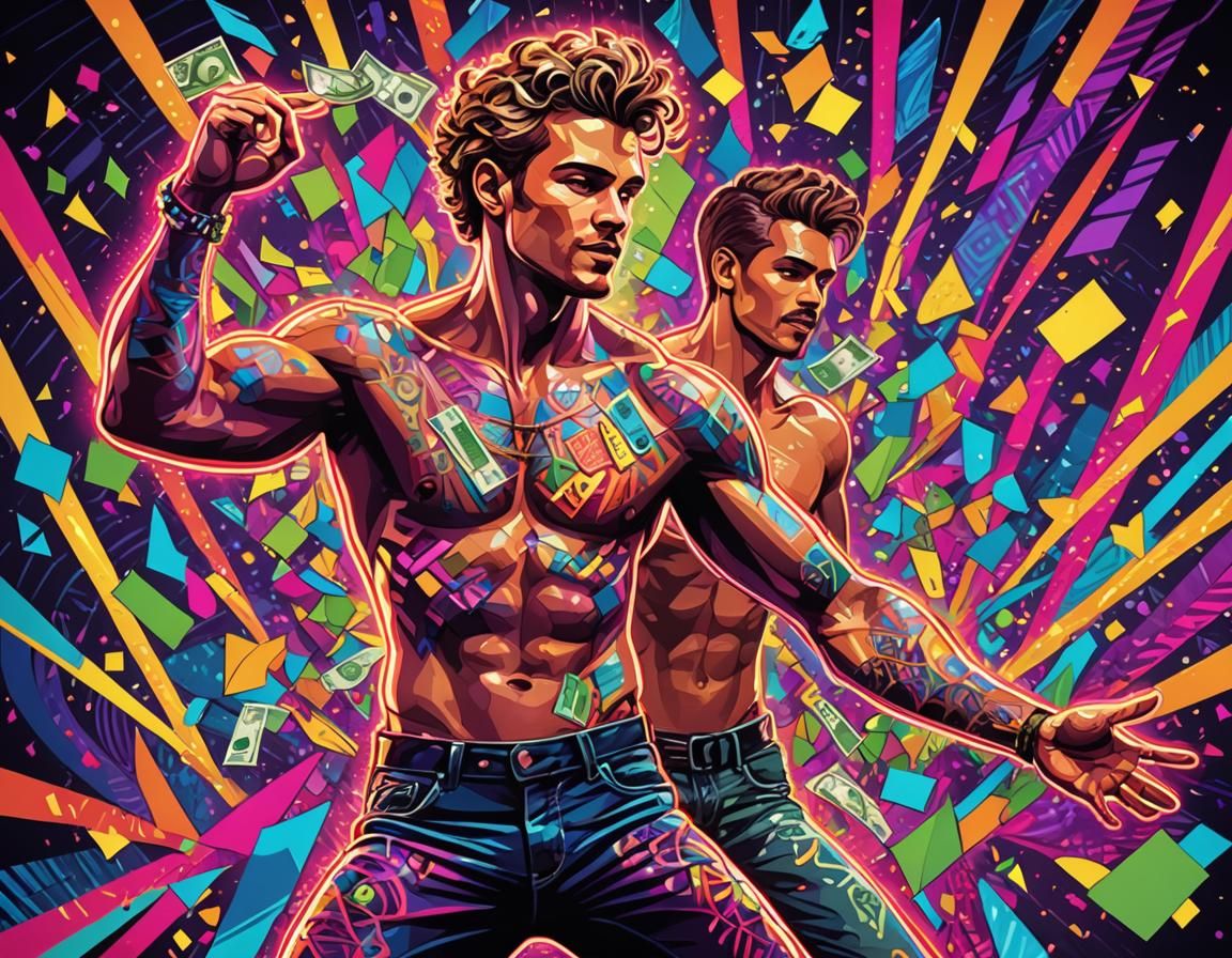 Vibrant Neon Disco Dancer in Digital Art Style