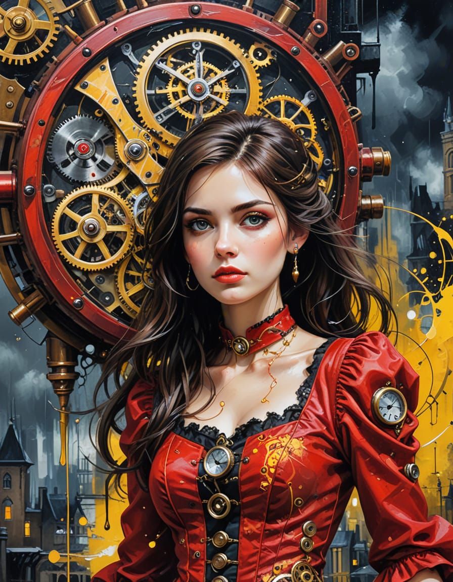 Steampunk Clockwork Macro View in Oil on Canvas