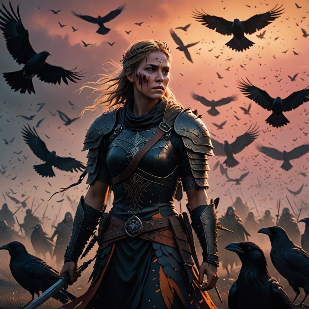 Dark Fantasy Shieldmaiden with Ravens