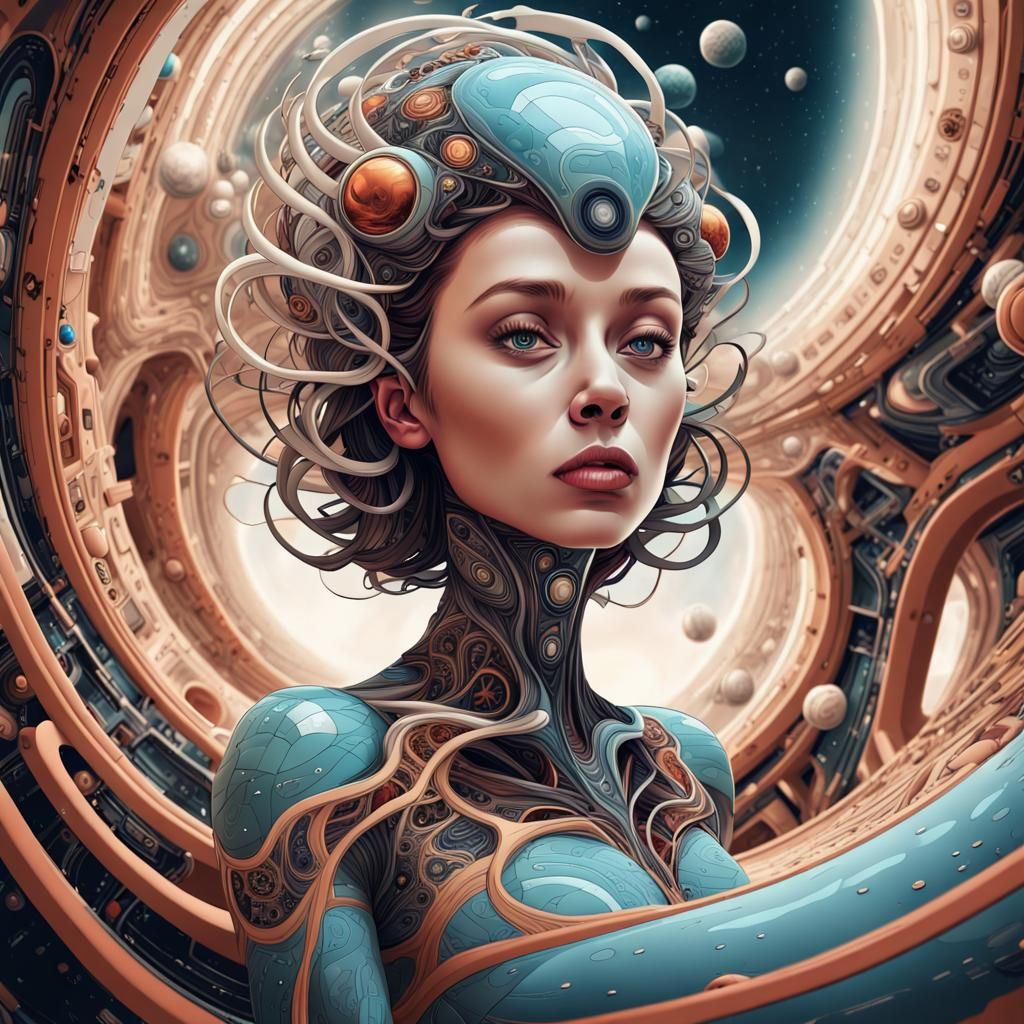 Futuristic Spaceship Meeting on the Way to Mars