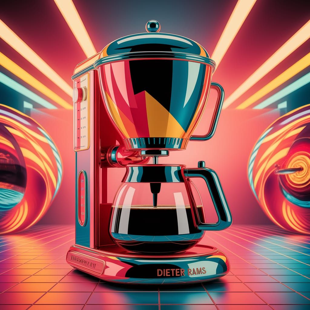 Vibrant Surreal Coffee Maker in Retro Style
