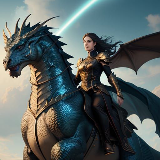 Woman Riding Dragon in Sky Concept Art