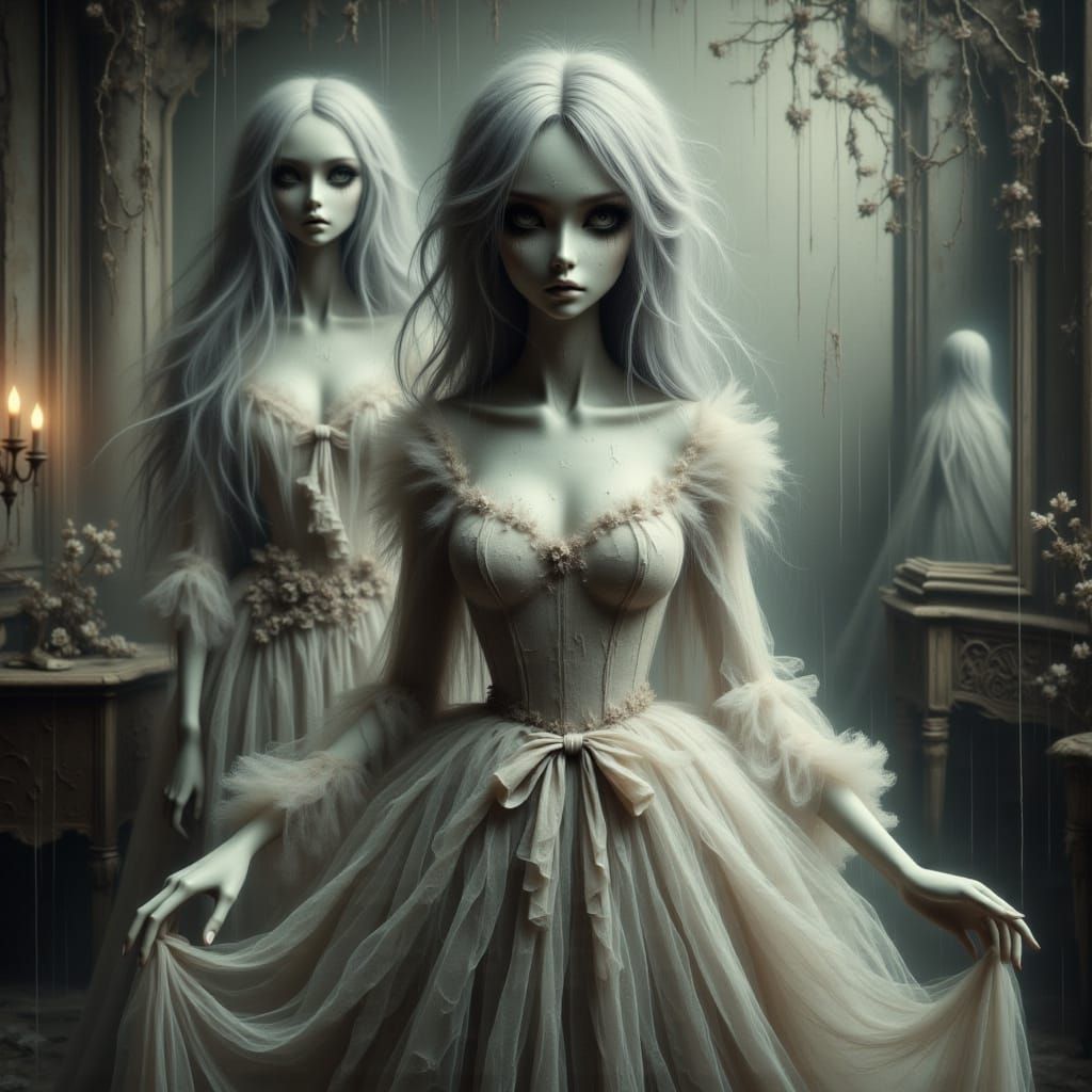 Ghostly Art Deco Ballroom Specter in Sepia Gothic Style