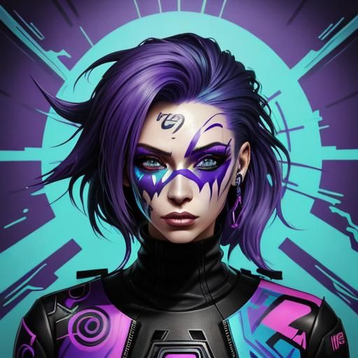 Cyberpunk Female with Tattoos in Graffiti Art Style