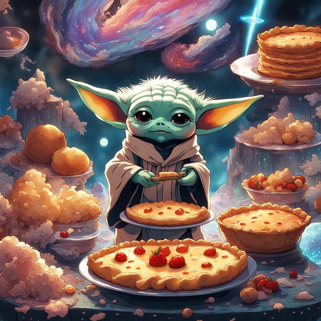 Baby Yoda Eats Pie in Astral Realm, Anime Style