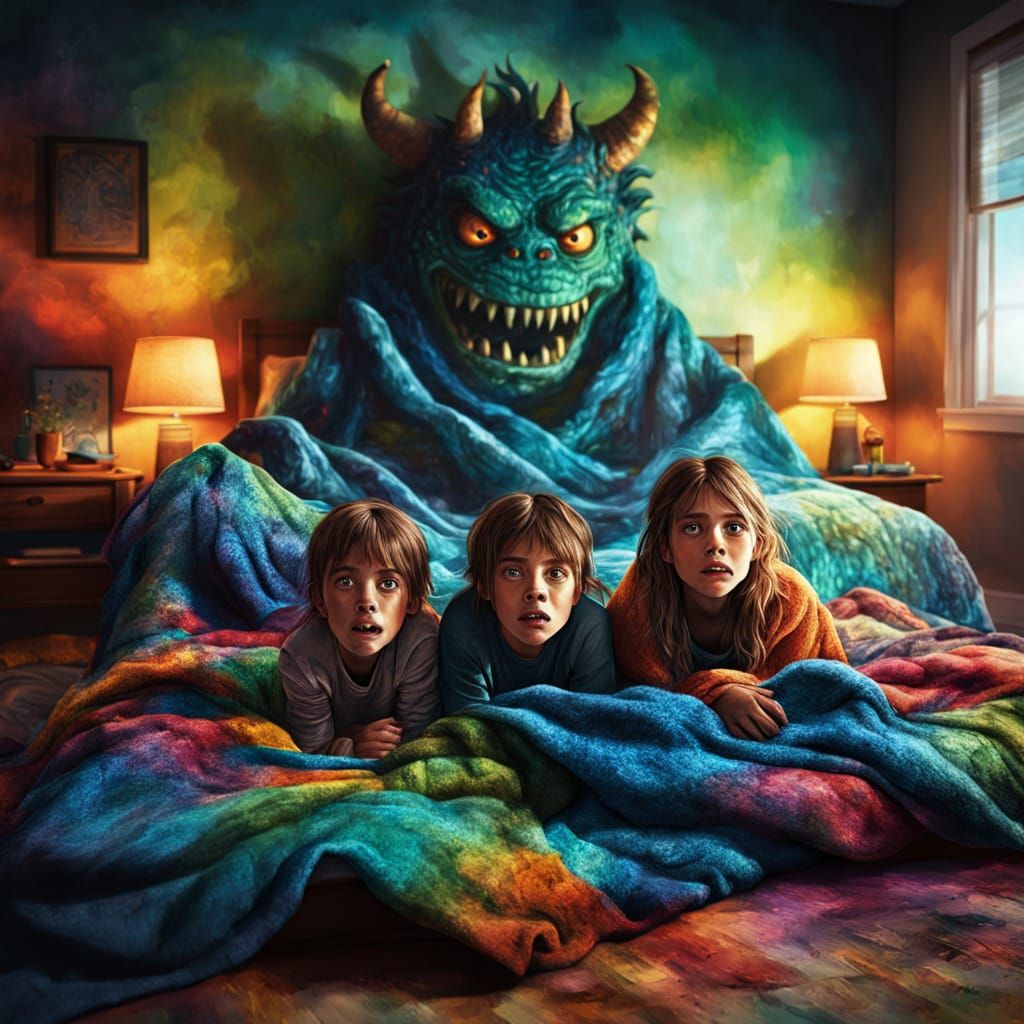 Boy & Girl Hide From Monster Under Bed Concept Art