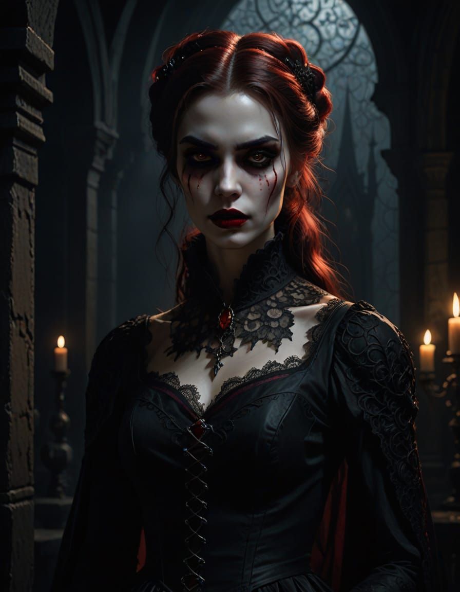 Ethereal Vampire Girl in Gothic Fantasy Art Style
