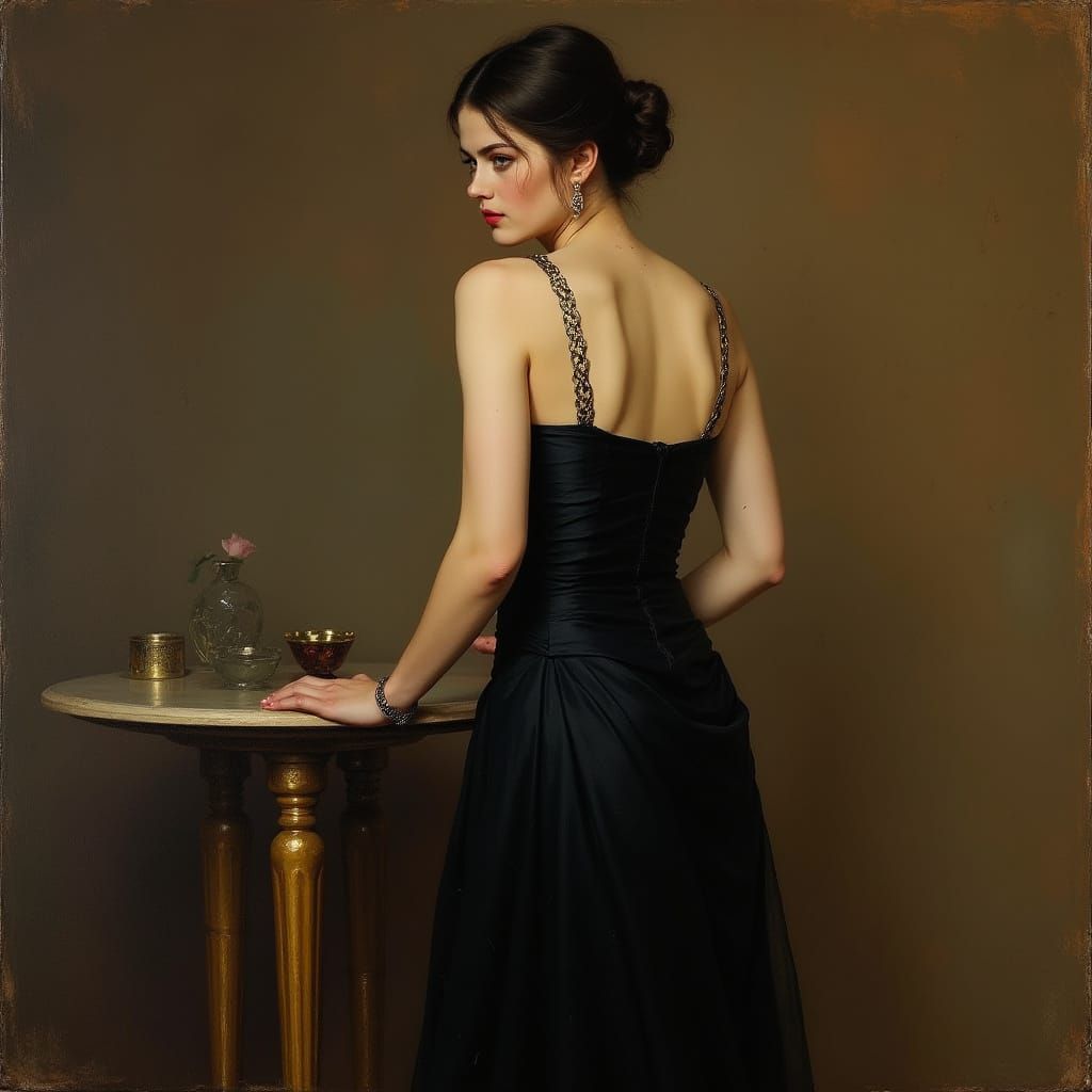 Portrait of a Woman in a Black Gown, Oil Painting