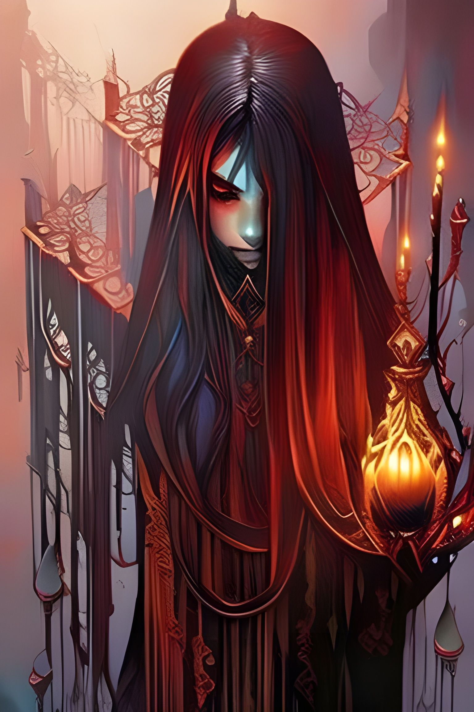 Gothic Witch with Dripping Copper Ink and Candles