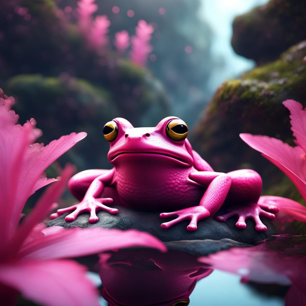 Fantastical Pink Frog in Detailed Matte Painting