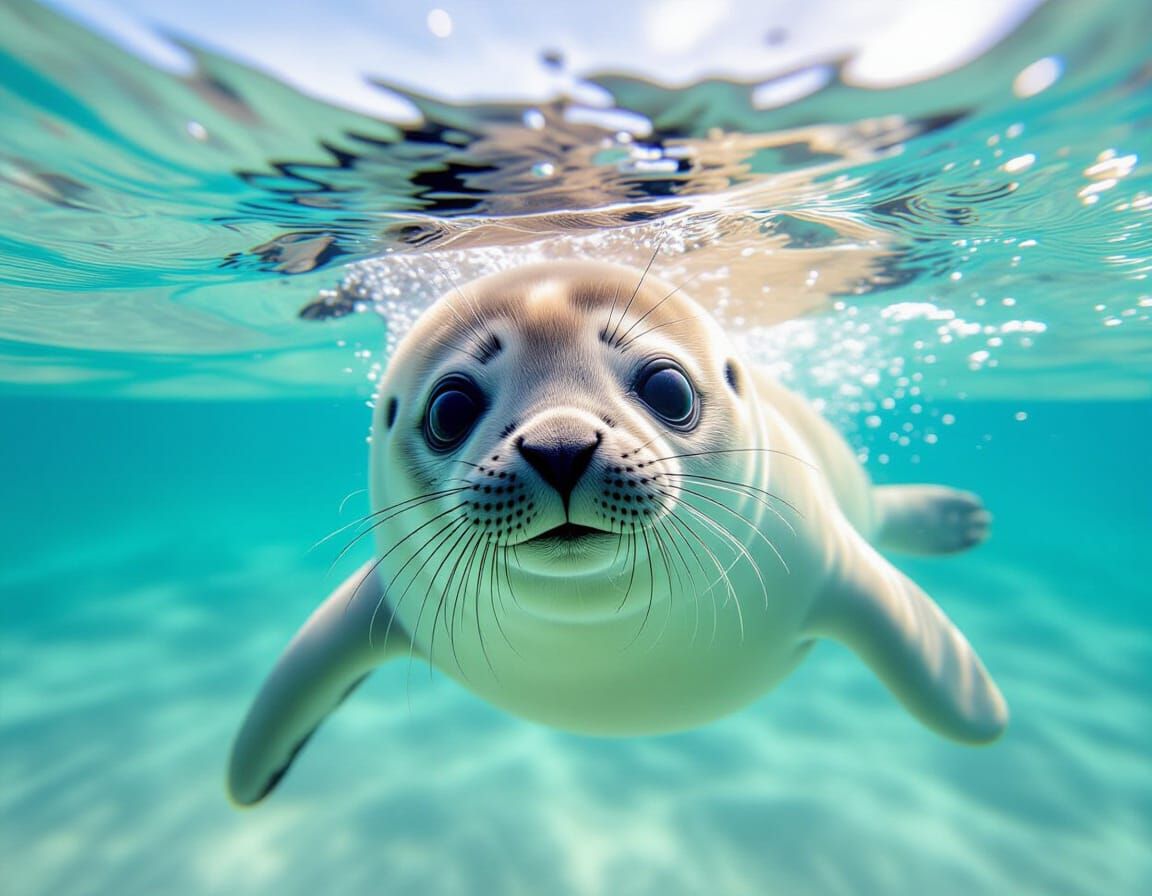 Cute Baby Seal Swimming Underwater