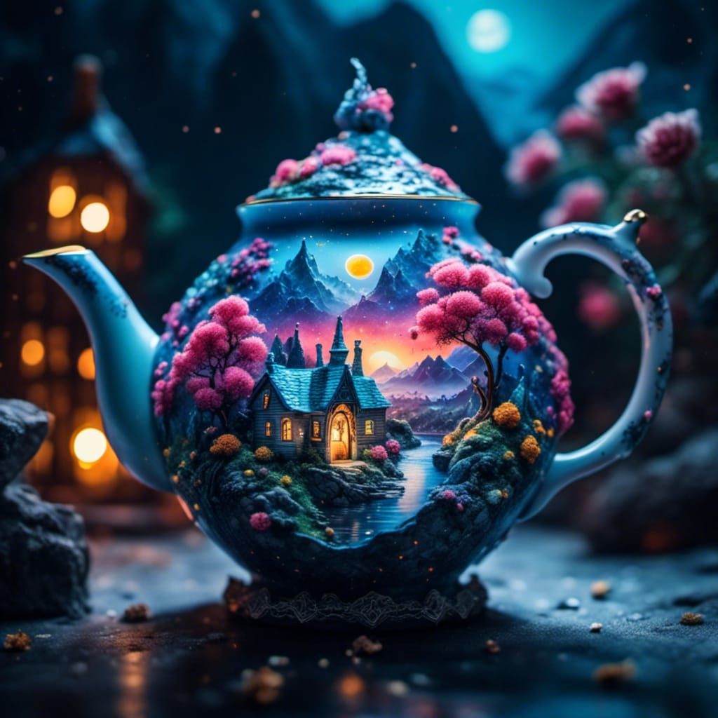 Surreal Dreamscape Teapot in a Maximalist Style