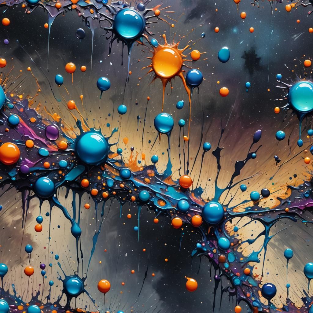 Water Droplets Floating on the Milky Way in Graffiti Art