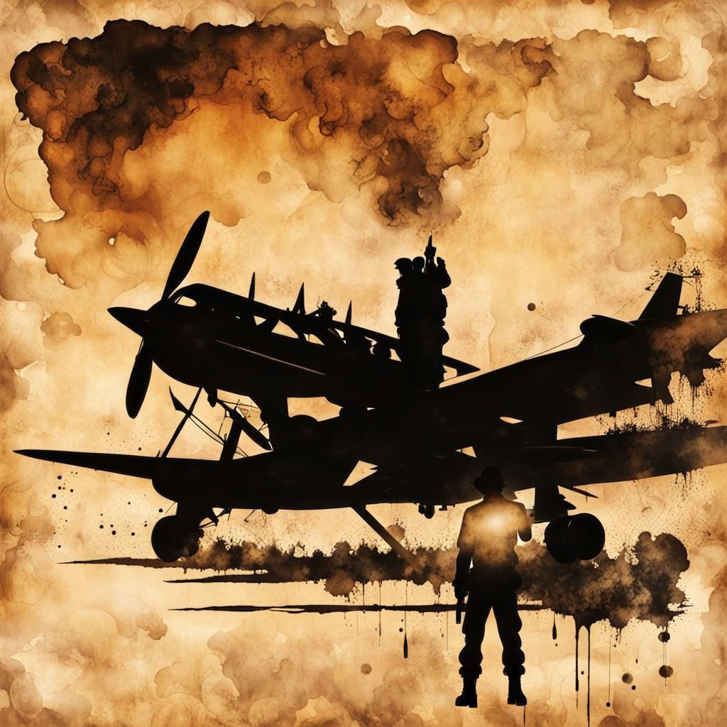 Steampunk Soldier Silhouette Ink Painting