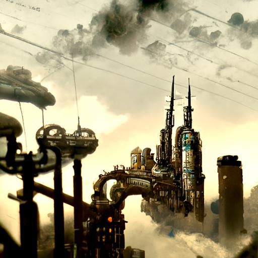 Steampunk city in the clouds