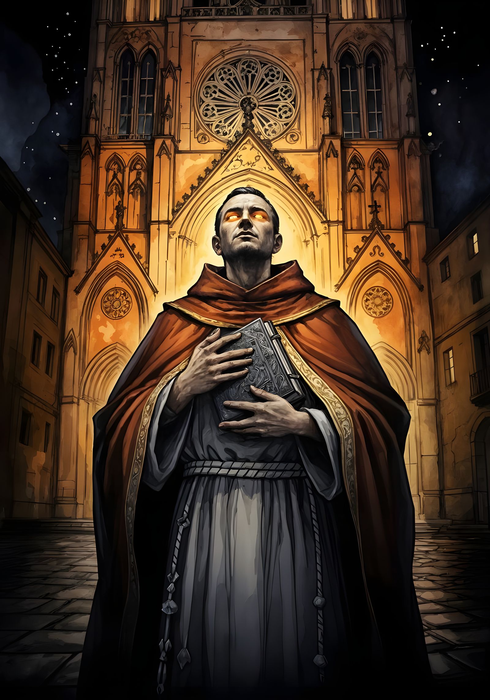 Dominican Cleric in Gothic Cathedral Plaza