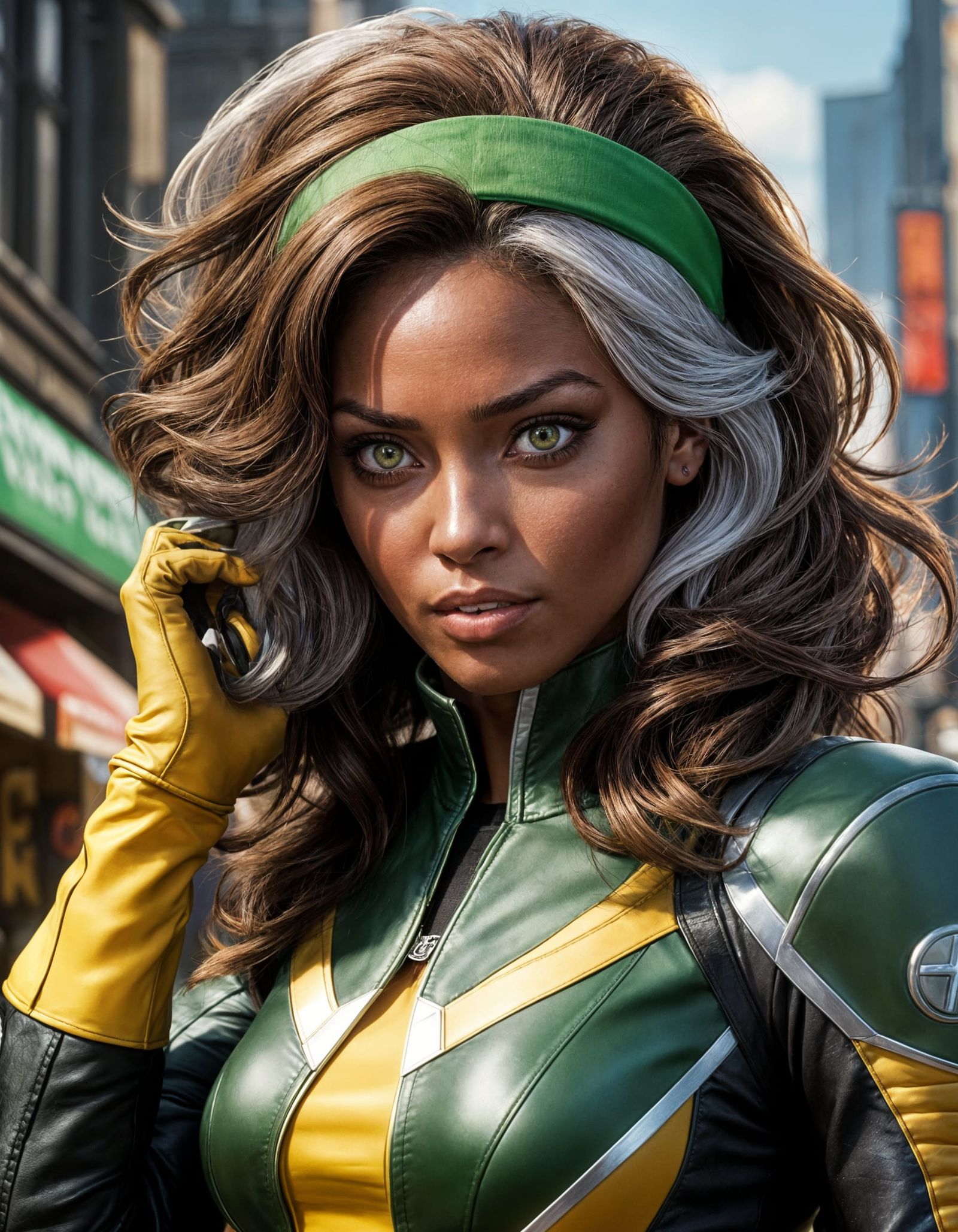 X-Men's Rogue in Epic Cyberpunk-Inspired Portrait
