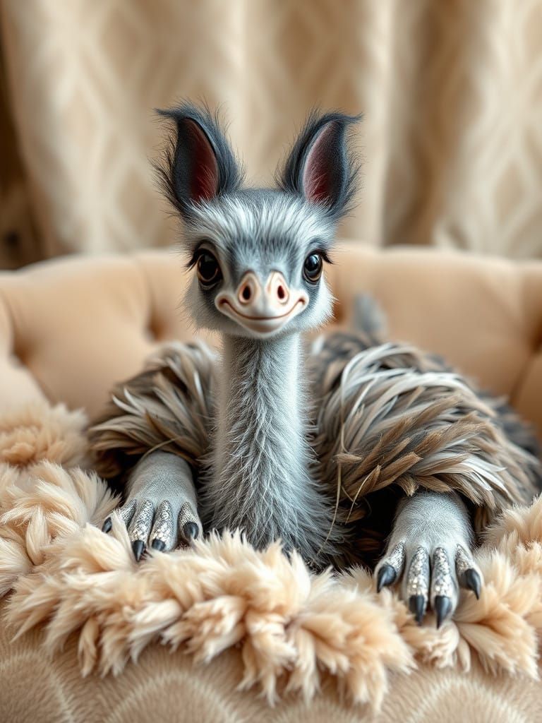 Ostrich with Happy Puppy Ears