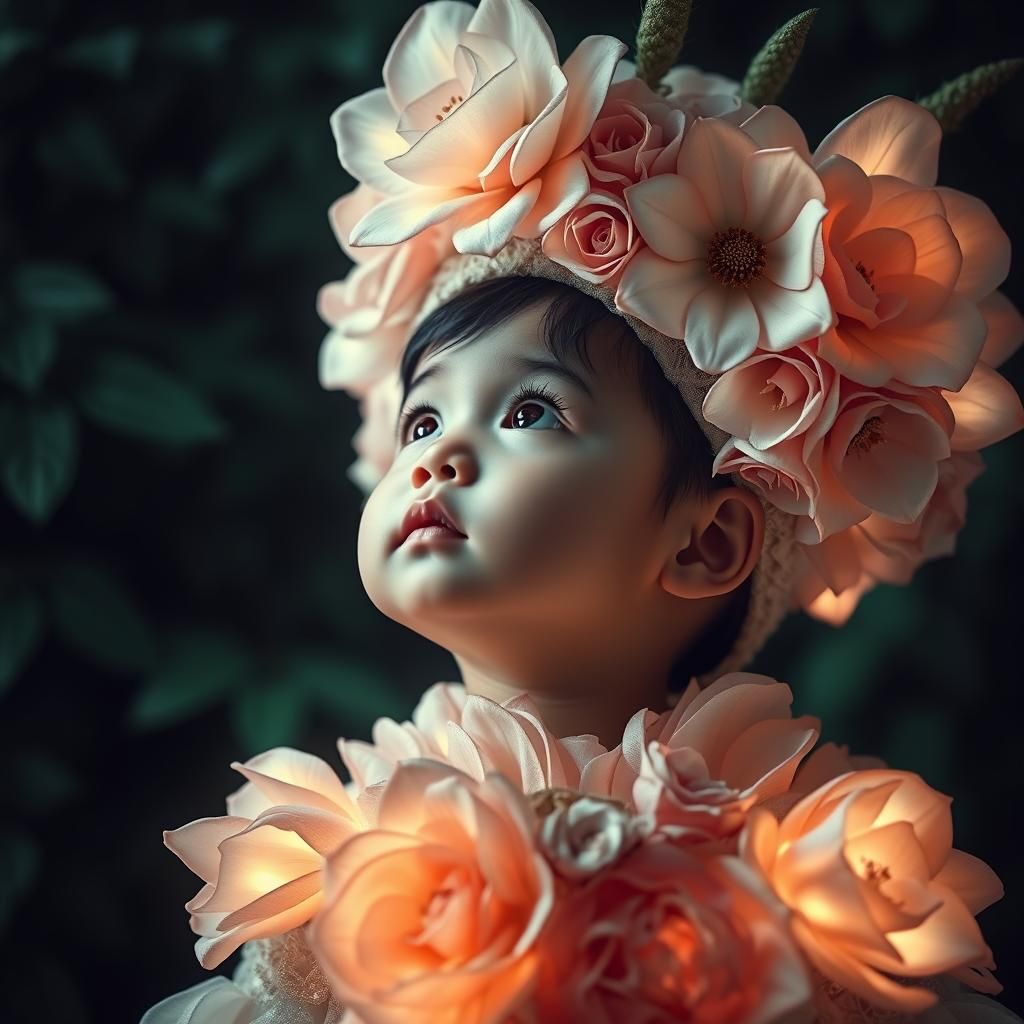 Child in Floral Costume: Mystical Digital Artwork