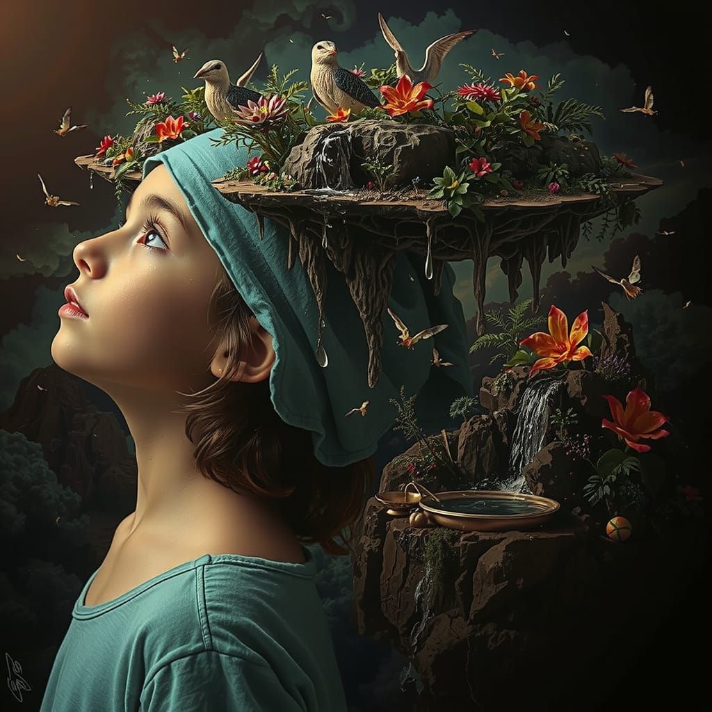 Child Discovers Floating Islands Through Shimmering Portal