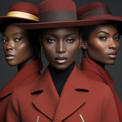 African Women in Red Coats: Photorealistic Portrait