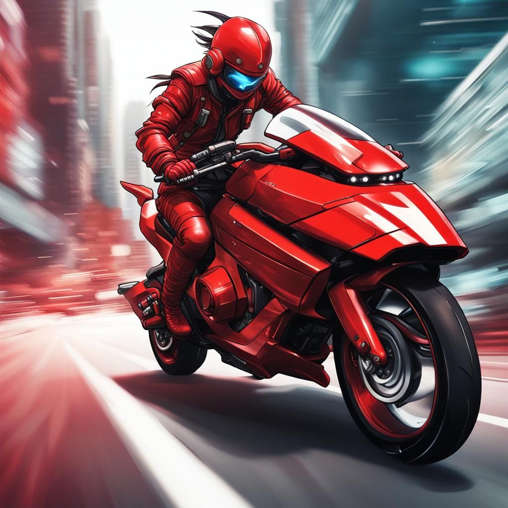 Cyberpunk Biker Speeds Through Future Cityscape