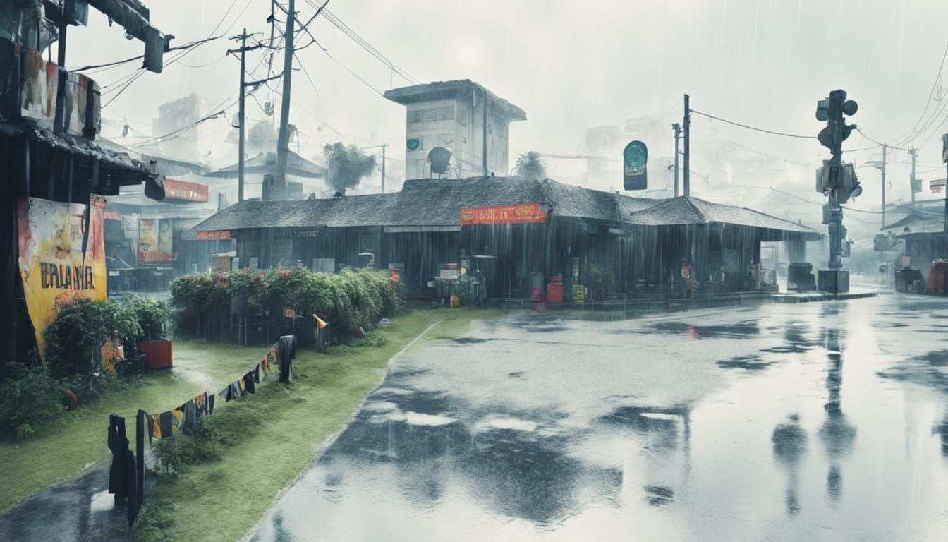 Surreal Bizarland Landscape Under Rainy Skies
