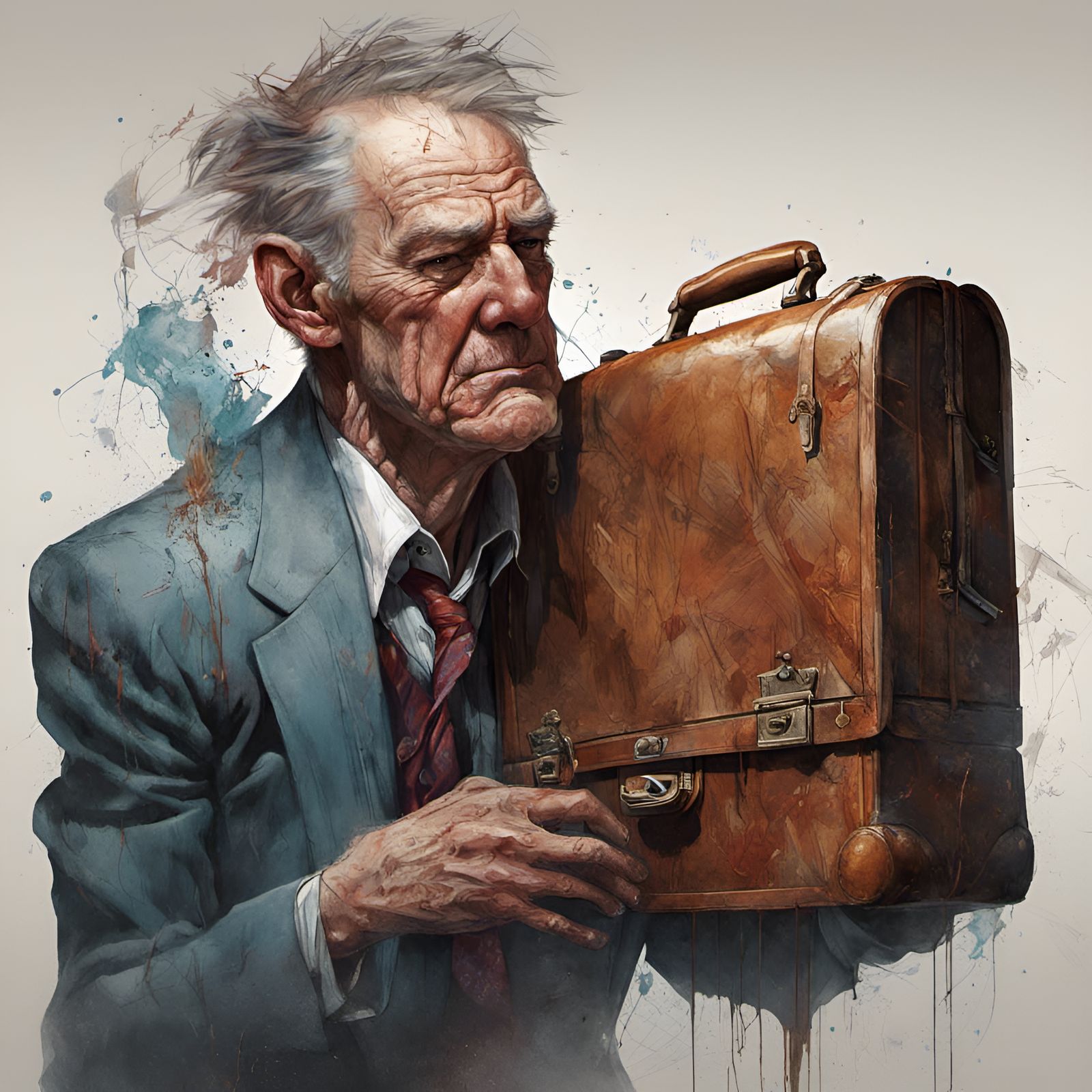Crying Briefcase Portrait in Detailed Digital Illustration