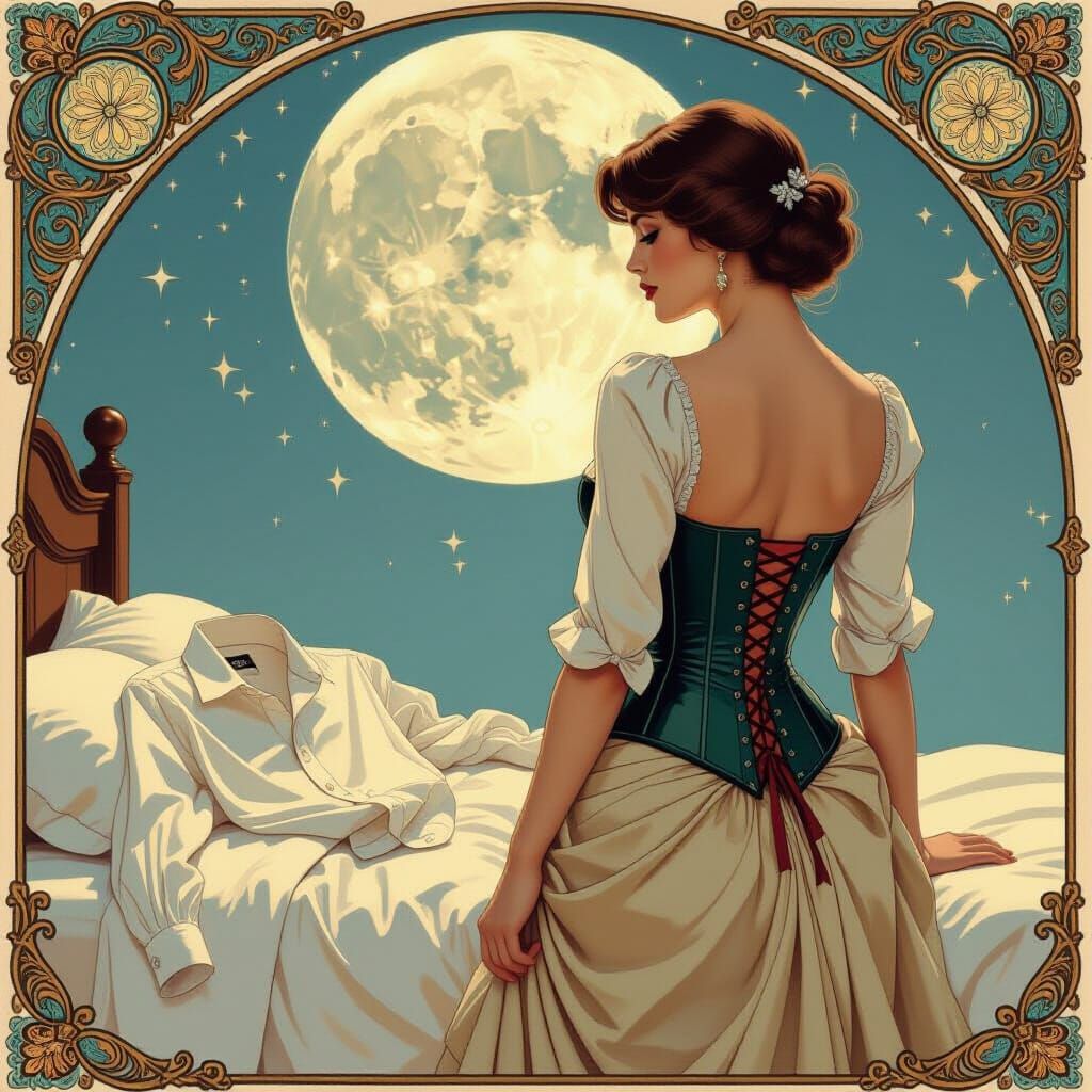 Woman Lost in Thought in Moonlit Room
