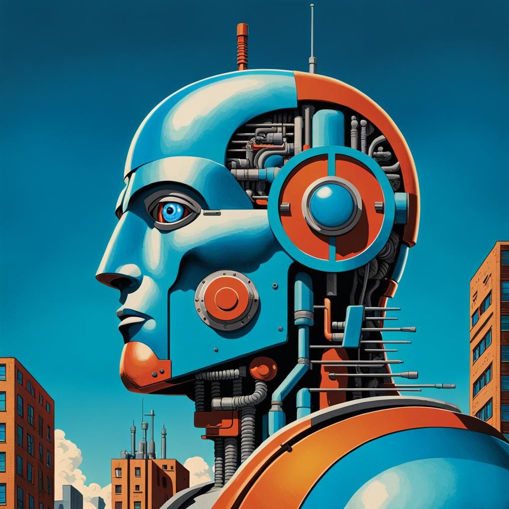 Cyborg Man Propaganda Poster in Pop Art Style