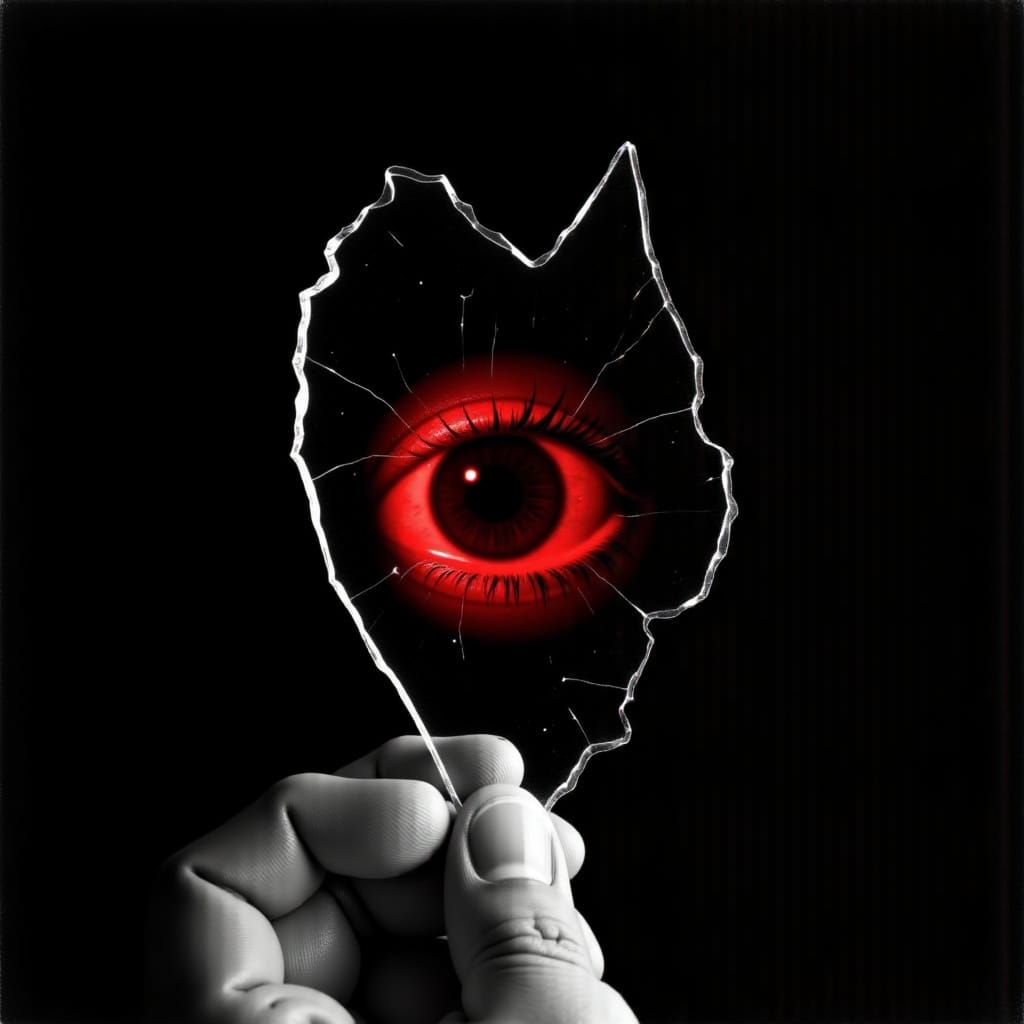 Reflected Eye in Broken Mirror Fragment
