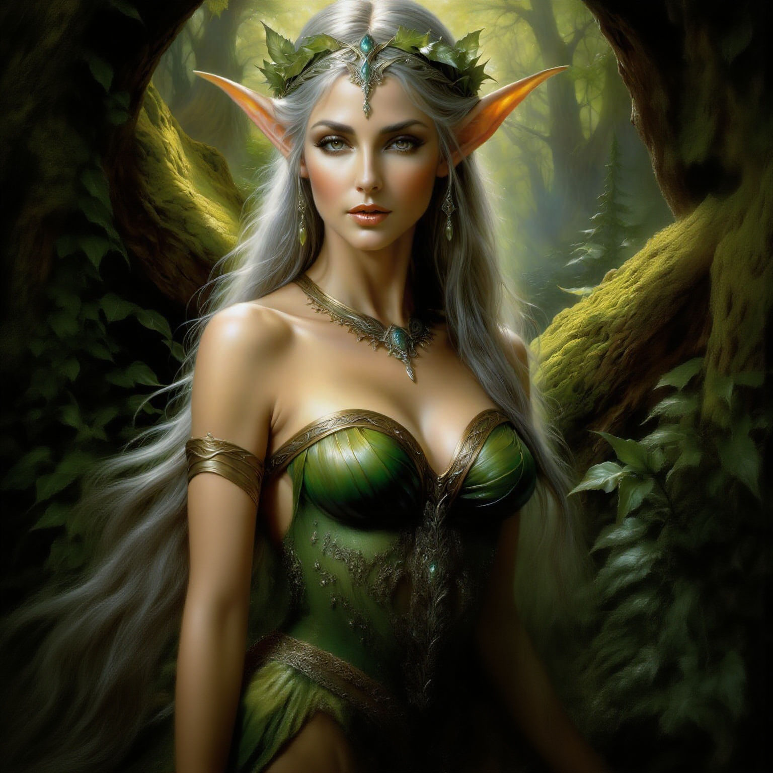 Mature Elf Nymph in Oil Painting Style
