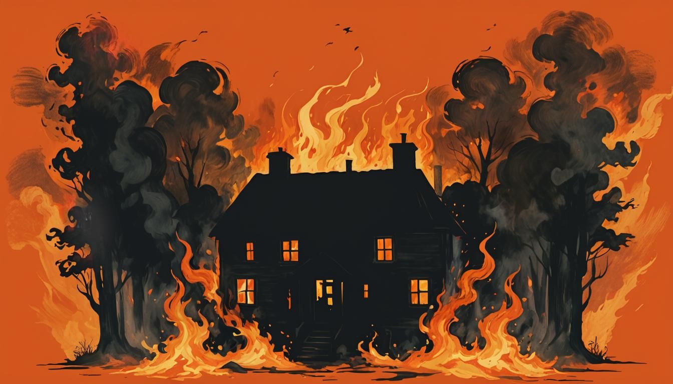 Burning House in Expressionist Style