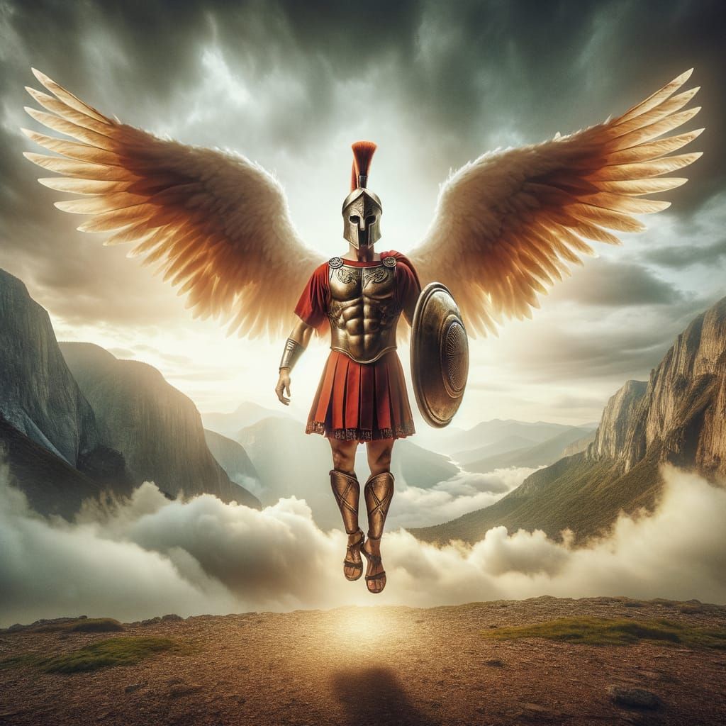 Spartan Angel Descent from Mountain Sky