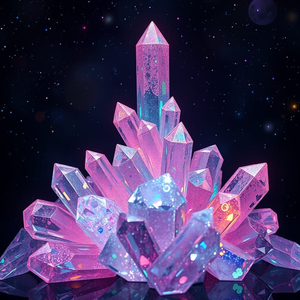 Shimmering Crystal Stack in Holographic Astral Illustration