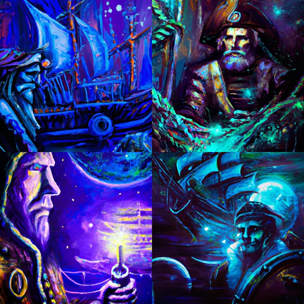 Cosmic Horror Pirate Ship in Impasto Oil Painting