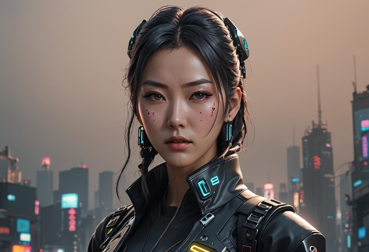 Cyberpunk Korean Woman in Detailed 3D Anime Art