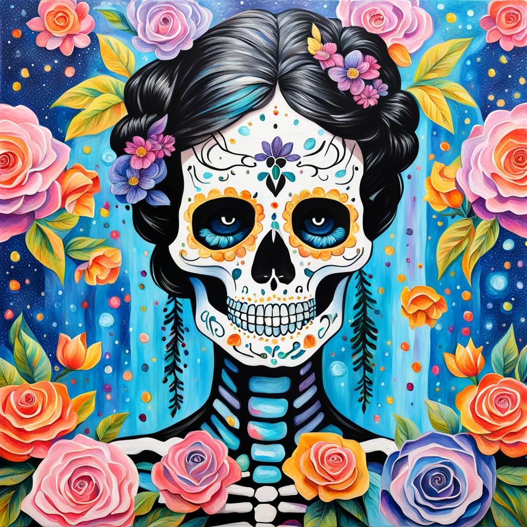 Sugar Skull Skeleton Portrait in Impasto Style