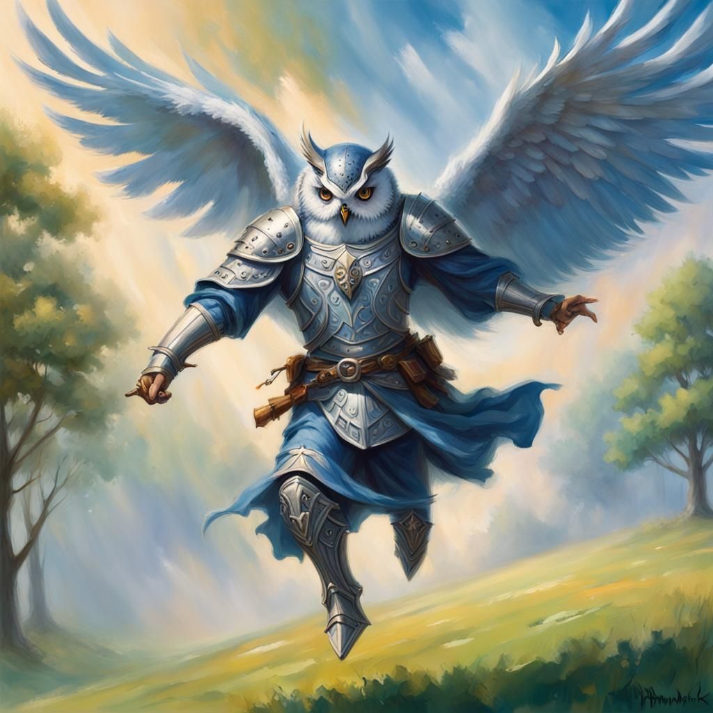 Wizard Knight Flies Over Battlefield in Ethereal Fantasy Sty...