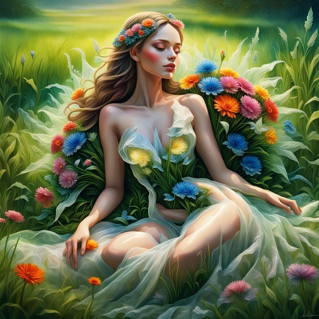 A mesmerizing woman made of transperant glass beautifully di...