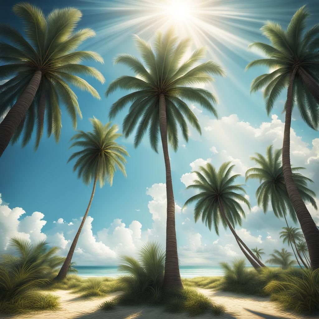 Tropical Beach with Swaying Palms: Digital Matte Painting