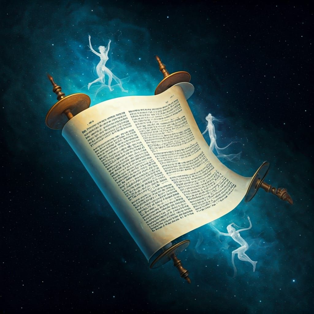 Cosmic Torah Scroll Unveiling: A Visionary Artwork