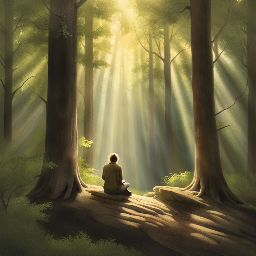 Solitary Figure in Forest Clearing: Hyperrealistic Image