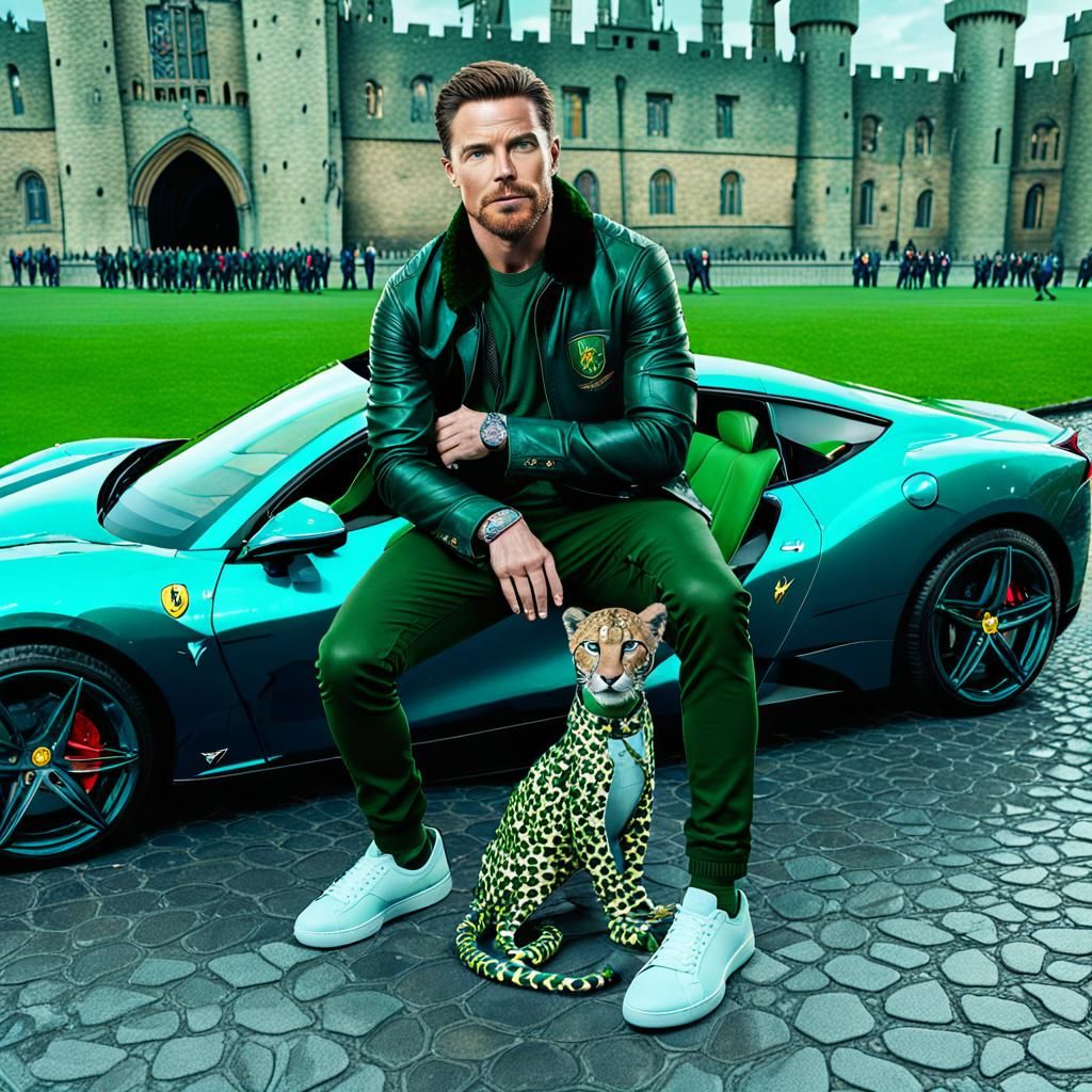 Slytherin Student and Ferrari at Hogwarts